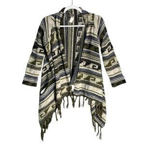 J Jill Sz S Open Front Fringe Cardigan Sweater Mohair Blend Shawl Waterfall Hem